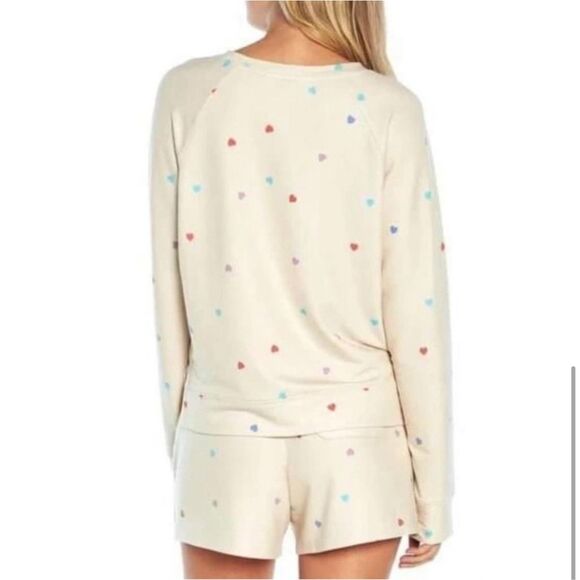 Wildfox Lounge Set Sweatshirt & Shorts Oatmeal Hearts XXL NWT$160 - Picture 2 of 7